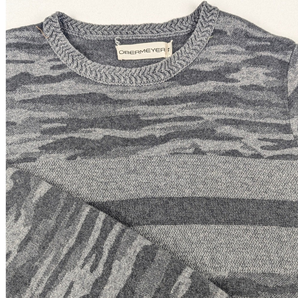 Obermeyer Mens Grey Camo Merino Wool Blend Crewneck Sweater Size M - Picture 2 of 14